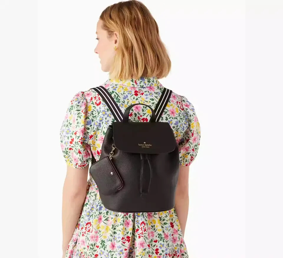 NWB Kate Spade Rosie Flap Backpack Black Pebbled Leather  display picture 2