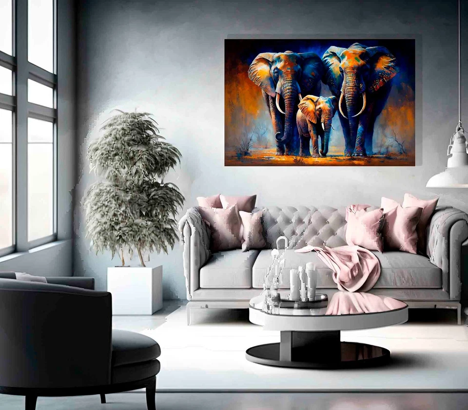 Elephant Family Canvas Wall Art Abstract Prints Living Room Colourful Pictures - Image 3 of 4