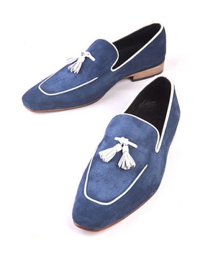 VANS Mocassini scarpe mocassini uomo fatti a mano blu navy pelle scamosciata nappe