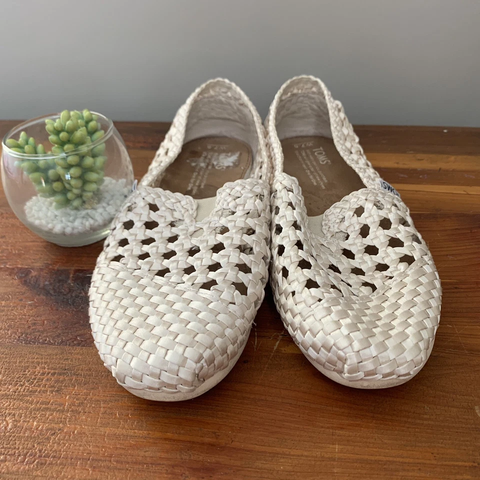 Zapatos sin cordones clásicos estilo boho crochet tejido crema TOMS para mujer 7,5 Foto 3 de 4