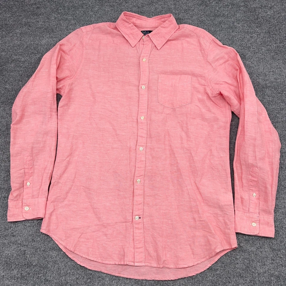 Gap Shirt Men LT Coral Pink Linen Pleated Business Classic Fit Long Sleeve Tall - Image 2 of 4