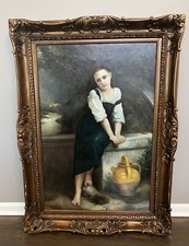 Large 48x36 “Beautiful Innocent Girl” French Victorian Woman Oil Canvas Painting