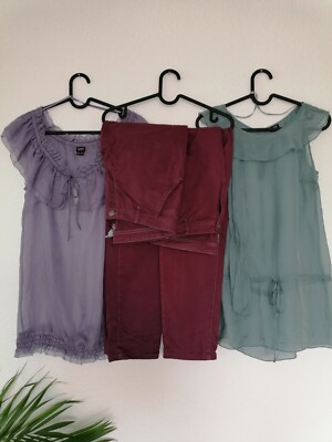 Damen Bekleidungspaket Gr.38 2x Esprit Collection Blusen 2Hosen weinrot Zwilling