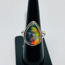 Lab Created Aurora Opal Rings 925 Sterling Silver Handmade Jewelry Gift For Her