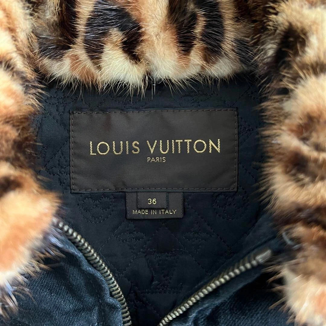LOUIS VUITTON（LV） Giacca denim monogramma fodera pelliccia visone Louis Vuitton nero tasca usata taglia S 36