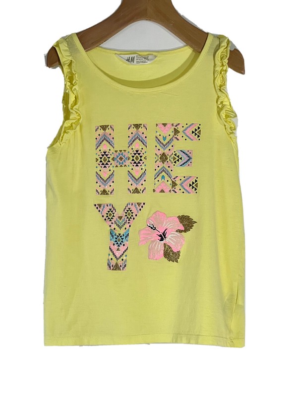 Girls H&M Yellow Tank Top with Tropical and Aztez Print Size 8-10