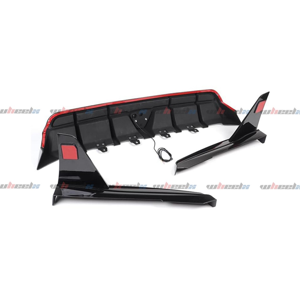 Glossy Black Rear Bumper Diffuser With LED Light For 2018-2024 Toyota Camry SE/XSE – F1 Style