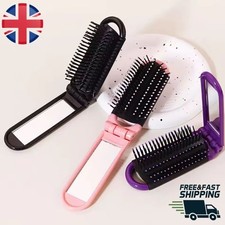 Folding Hair Brush With Mirror Travel Handbag Pocket Size Portable Handy Compact