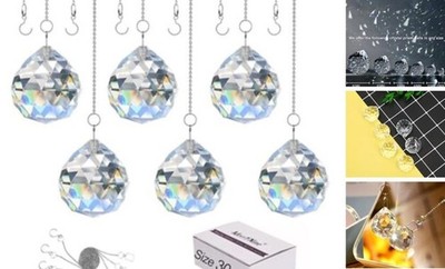 6 Pcs 30mm Clear Crystal Ball Prism Sun Shine Catcher Rainbow Pendants 30 mm