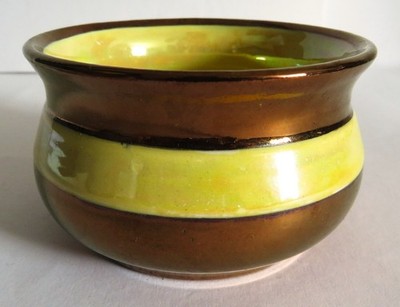 Vintage walisische Creigiau Keramik walisisch Kupfer Glanz Zuckerdose Topf gelb