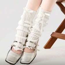 NWT, Elegant White Leg Warmers with Bow
