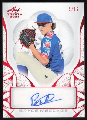 Bryce Meccage /15 AUTO 2024 Leaf Trinity Autographs Red Milwaukee Brewers