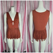 Idelywild by Miranda Lambert Cowgirl Western Fringe Rust Tank Top Size Medium 