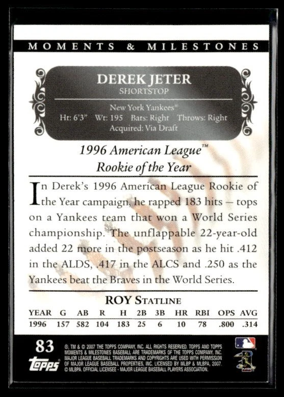 L18,565 - 2007 Topps Moments and Milestones #83-83 Derek Jeter /150 - Image 2 of 2