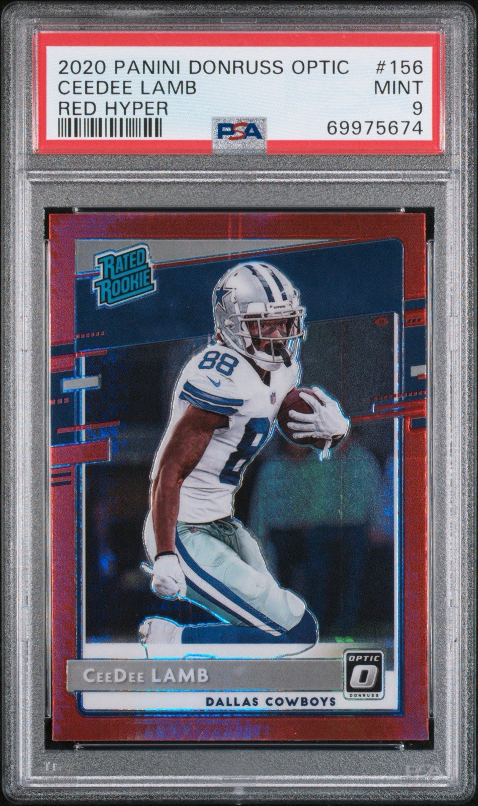 2020 Panini Donruss Optic #156 CeeDee Lamb Red Hyper Prizm Rated Rookie RC PSA 9