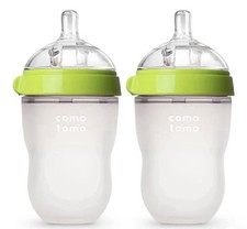 Comotomo Baby Bottle Set, Green - 8oz 2 Pack Replacement Silicone nipples x2