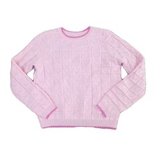 Hem  Thread Pink Pointelle Hearts Scalloped Hem Pullover Sweater S