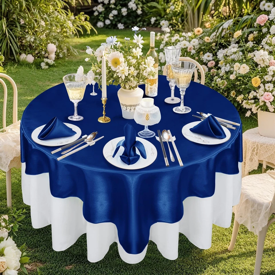 72 Inch Satin Square Tablecloth Overlay, 6 Pcs Royal Blue Square Tablecloth C... - Image 4 of 4