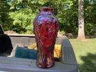 BEAUTIFUL RARE FENTON  PARROT/MACAW VASE / RED CARNIVAL GLASS - NFGS/2008