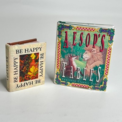 Lot of 2 Miniature Books Be Happy & Aesop's Fables 14 Classic Tales Children 