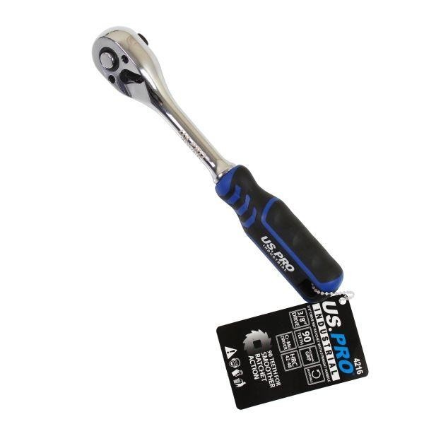 US PRO 3/8"" Drive 90T Ratchet Straight Grip Handle
