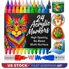 24 Acrylic Paint Markers for Rock, Fabric, Wood, Glass, Decoration