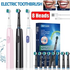 Rotating Electric Toothbrush With 8 Brush Heads Rechargeable 5 Modes Smart Timer
