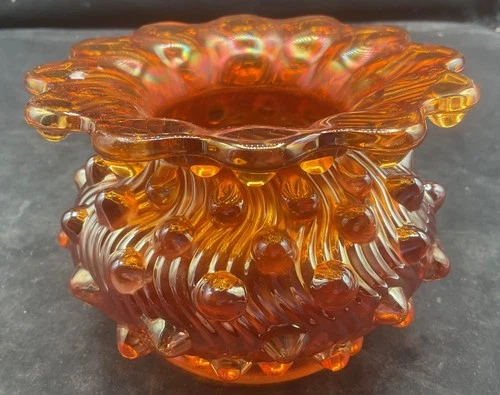 BEAUTIFUL VINTAGE CARNIVAL  MILLERSBURG RADIUM MARIGOLD SWIRL HOBNAIL SPITTOON