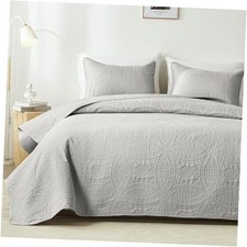 King Size Quilt Set,Ultrasonic King /Cal King 110"x96" Light Grey