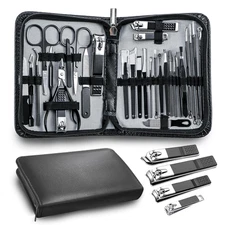 30-in-1 Men's Grooming Manicure Kit with Luxurious Travel Case - Black