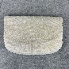 Vintage La Regale Clutch White Satin Beaded Envelope Fold Over Purse Wedding