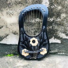 Handmade 10 Strings - Golden Flower Design Rosewood Lyre Harp Tuning Key Bag