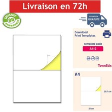 Étiquettes adhésives A4 blanches TownStix 25 feuilles 50 autocollants
