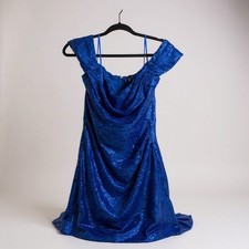 Windsors Blue Sequin Off The Shoulder Bodycon Mini Dress Ruched Party