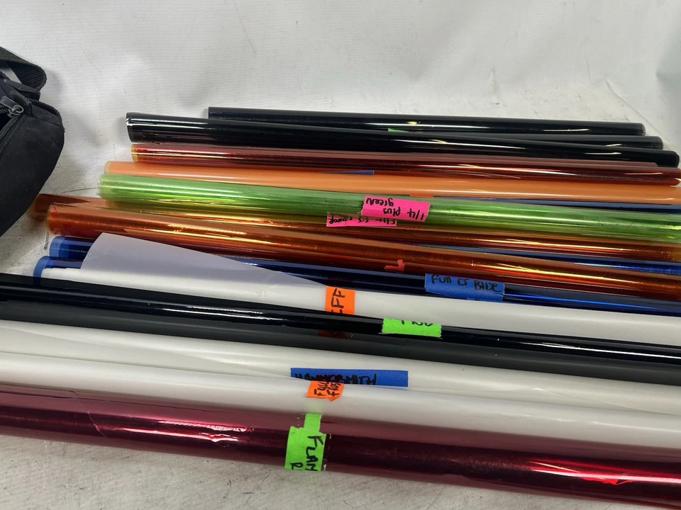 Lote de trabajo 18 geles de iluminación ROSCO, CHRIS JAMES - CTB,CTO, DIFF, ND, VERDE, ROJO + Estuche Foto 2 de 4