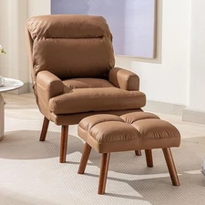 CANMOV Accent Chairs with Ottoman Armchair Adjustable Backrest & Side Pockets