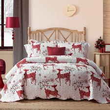 3 Pieces Christmas Quilt King Size, Red Plaid Quilt Bedding Set with 2 Pillow Sh