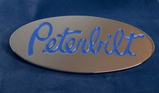 Peterbilt Logo Name Emblem Plate Aluminum Hood Side Chrome Blue