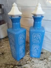 Vintage 1965 Jim Beam Milk Glass Blue & White Whiskey Decanters With Lids