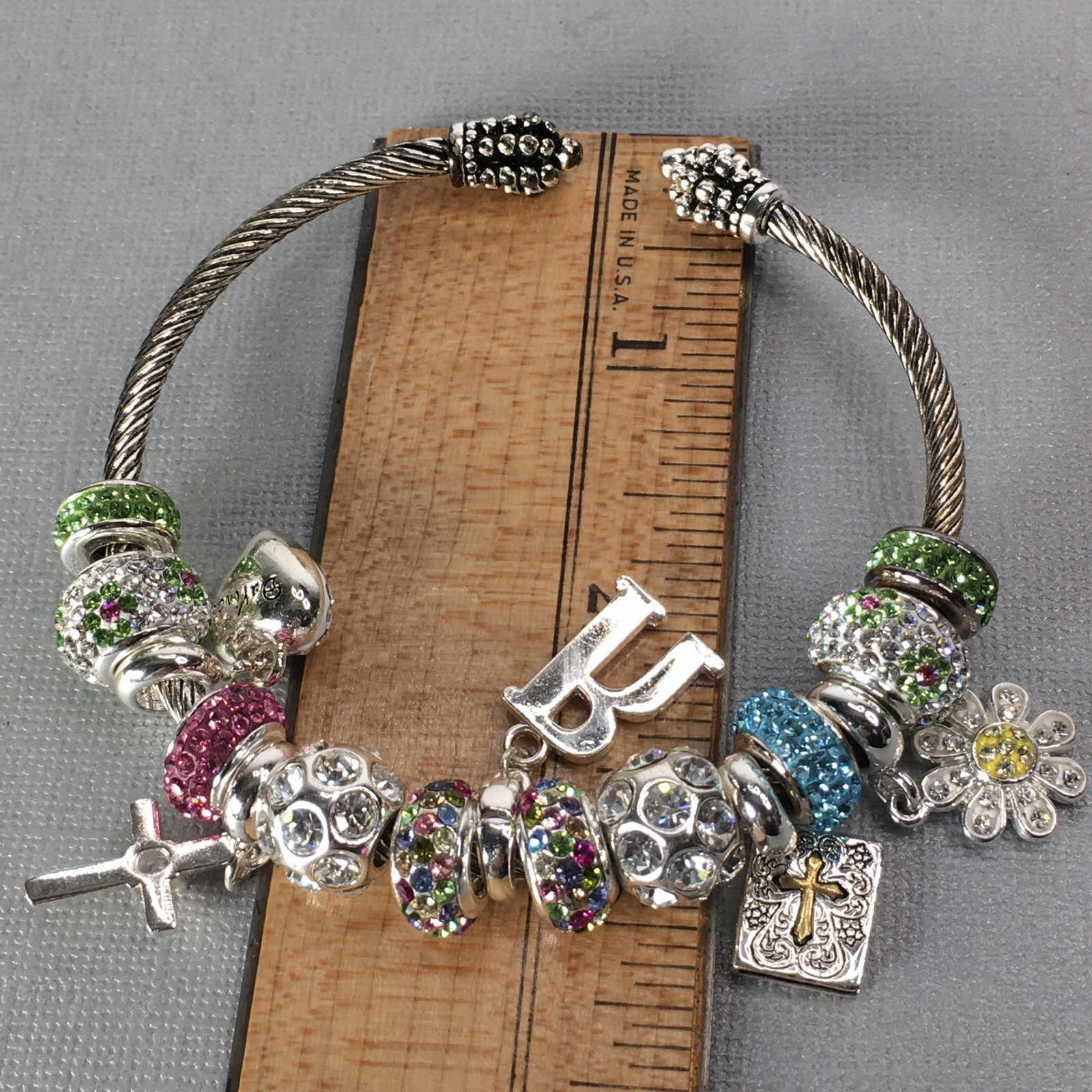 Silver Toned Wire Cable Bangle Bracelet Colorful … - image 20