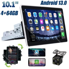 4+64G 1Din Rotatable Play 10.1" Car GPS Stereo FM Radio Android 13 Carplay+CAM