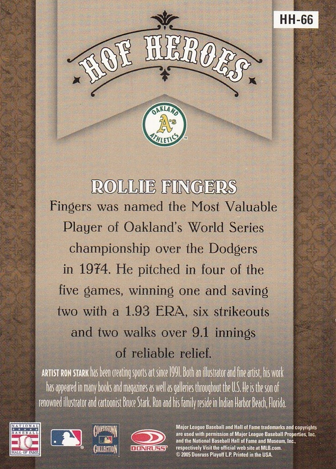 2005 Donruss Diamond Kings - HOF Heroes #HH-66 Rollie Fingers  - Image 2 of 2