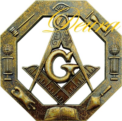 Masonic Car Emblem Master Mason Working Tools 3D Die Cut Out 3'' Gold Antique