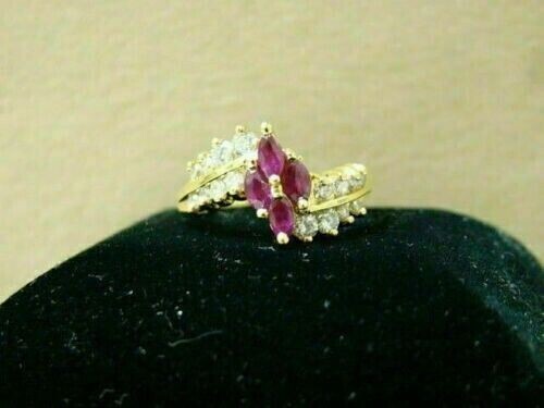 2.90Ct Marquise Cut Lab Created Ruby Engagement Ring 14k Yellow Gold Plated - Picture 4 of 4