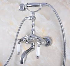 Wall Mounted Polished Chrome Brass Bathtub Clawfoot Faucet Mixer Tap Hand Shower