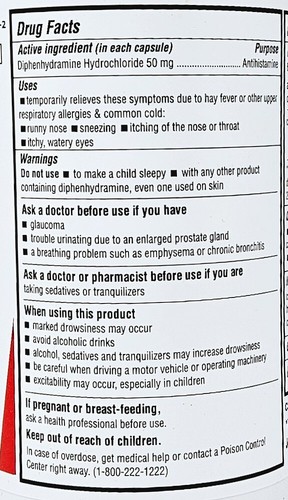Diphenhydramine 50 mg Antihistamine - 1000 Capsules - Exp Date 05-2025 - Picture 2 of 3