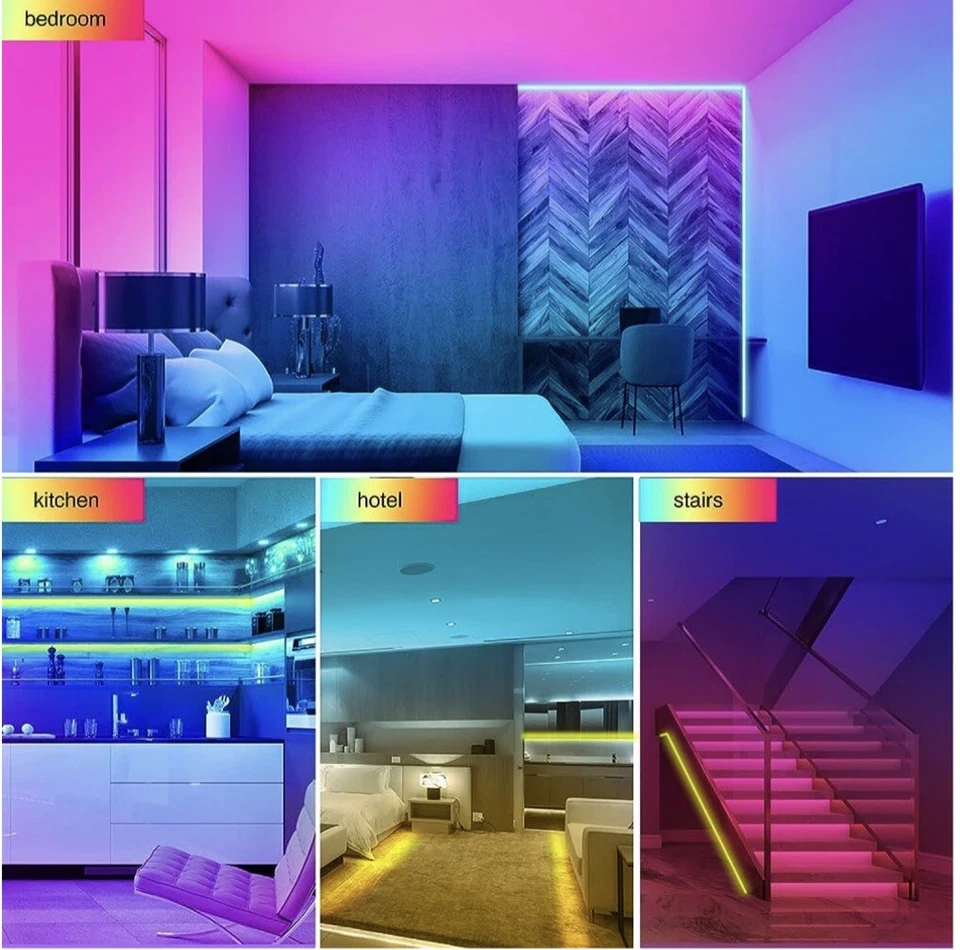 Luzes de tira de LED 65,6 pés luzes de LED flexíveis para quarto luzes LED RGB coloridas  - Imagem 3 de 4