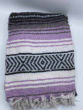 Mexican Falsa Blanket Serape Yoga with Fringe 72  x 46  Purple Gray Black White