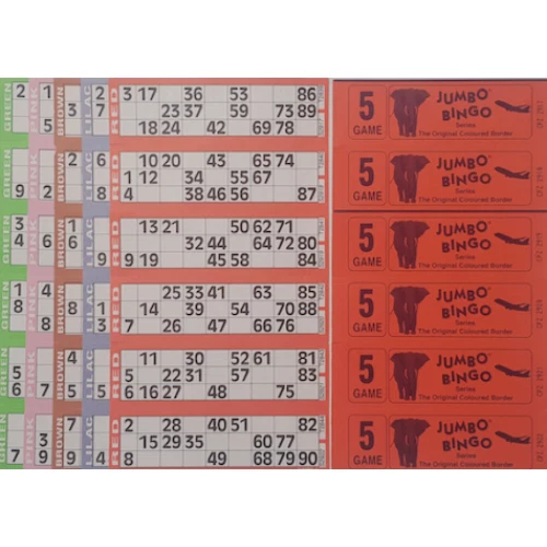 3000 BOOKS 5 PAGE GAME STRIPS OF 6 TV JUMBO BINGO TICKET SHEET BIG BOLD NUMBERS