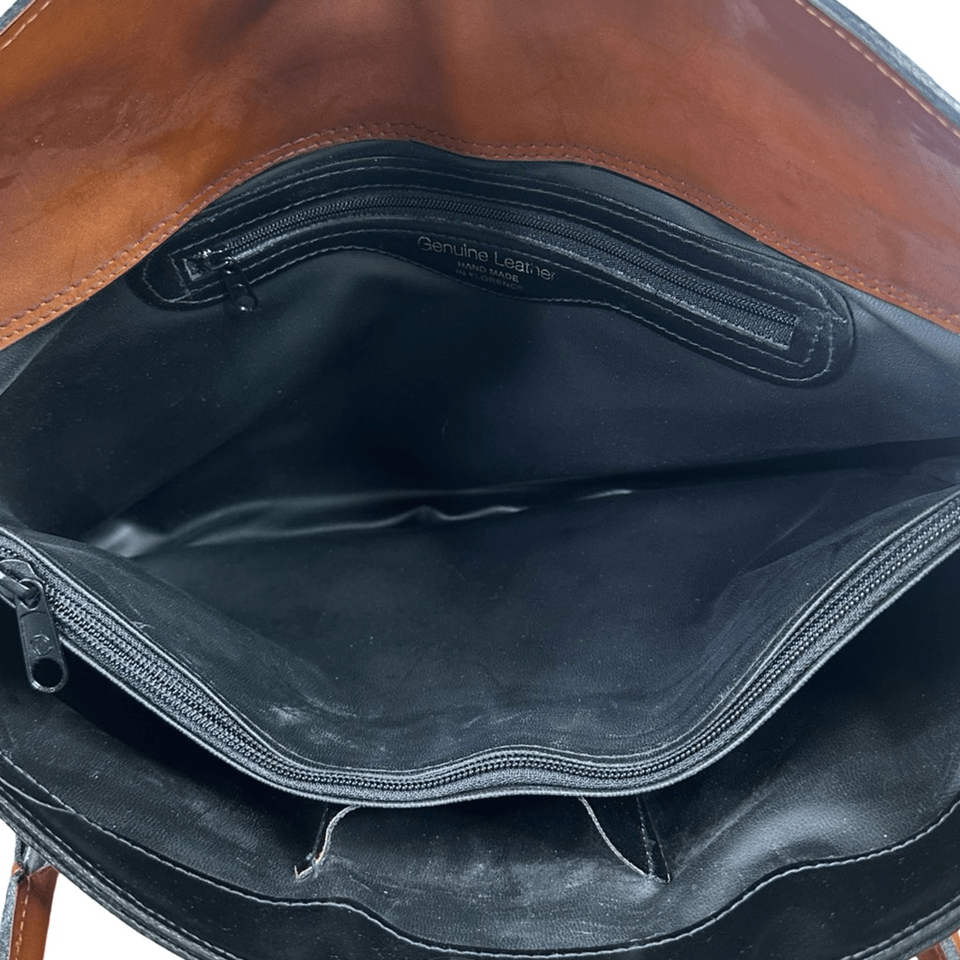 Simone Firenze Handmade Black & Brown Genuine Leather Handbag 11” x 8